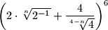 \left(2\cdot\sqrt[n]{2^{-1}}+\dfrac{4}{\sqrt[4-n]{4}}\right)^6