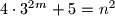 4 \cdot 3^{2m}+5=n^2