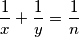 \frac{1}{x} + \frac{1}{y} = \frac{1}{n}
