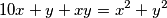 10x + y + xy = x^2 + y^2
