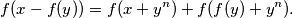 f(x-f(y))=f(x+y^n)+f(f(y)+y^n).