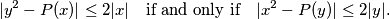 |y^2 - P(x)| \leq 2 |x| \quad \text{if and only if} \quad |x^2 - P(y)| \leq 2 |y| \text{.}