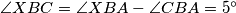 \angle XBC = \angle XBA - \angle CBA = 5^\circ