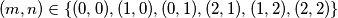 (m, n) \in \{(0, 0), (1, 0), (0, 1), (2, 1), (1, 2), (2, 2)\}