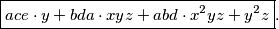 \boxed{ace\cdot y + bda\cdot xyz + abd\cdot x^2yz + y^2z}.
