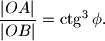 
\dfrac{|OA|}{|OB|}=\ctg^3\phi.
