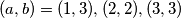 (a,b) = (1,3), (2,2), (3,3)