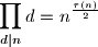  \prod_{d \mid n}d = n ^{\frac{\tau(n)}{2}}