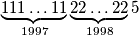 \underbrace{111\ldots 11}_{1997}\underbrace{22\ldots 22}_{1998}5