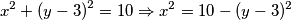 {{x}^{2}+{(y-3)}^{2}}= {10} \Rightarrow {x}^{2} = 10 - (y-3)^{2}