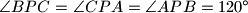 \angle BPC = \angle CPA = \angle APB = 120^\circ