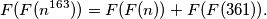 F(F(n^{163})) = F(F(n)) + F(F(361)).