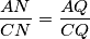 \frac{AN}{CN}=\frac{AQ}{CQ}