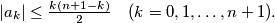 |a_k| \leq \frac{k(n+1-k)}{2} \quad (k = 0, 1,\ldots ,n + 1).