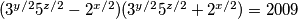 (3^{y/2}5^{z/2}-2^{x/2})(3^{y/2}5^{z/2}+2^{x/2})=2009