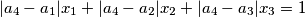 |a_4-a_1|x_1+|a_4-a_2|x_2+|a_4-a_3|x_3=1