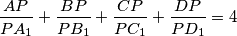 \frac{AP}{PA_1}+\frac{BP}{PB_1}+\frac{CP}{PC_1}+\frac{DP}{PD_1}=4