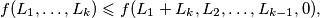 f(L_1,\ldots,L_k)\leqslant f(L_1+L_k, L_2,\ldots, L_{k-1},0),