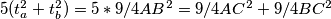 5(t_a^2+t_b^2)=5*9/4AB^2=9/4AC^2+9/4BC^2