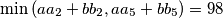\min{(aa_{2}+bb_{2},aa_{5}+bb_{5})}=98