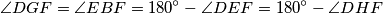 \angle DGF = \angle EBF = 180^{\circ} - \angle DEF = 180^{\circ} - \angle DHF 