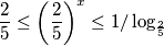 \frac{2}{5} \leq {\left( \frac{2}{5}\right)}^{x} \leq 1 / \log_{\frac{2}{5}}