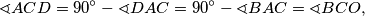 \sphericalangle ACD = 90^\circ - \sphericalangle DAC = 90^\circ - \sphericalangle BAC = \sphericalangle BCO,