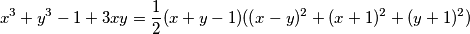 x^3 + y^3 - 1 + 3xy = \frac{1}{2}(x+y-1)((x-y)^2 + (x+1)^2 + (y+1)^2)