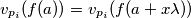 v_{p_i}(f(a)) = v_{p_i}(f(a + x \lambda ))
