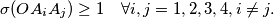 \sigma(OA_iA_j) \geq 1 \quad \forall i, j = 1, 2, 3, 4, i \neq j.