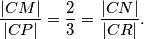 \frac{|CM|}{|CP|} = \frac{2}{3} = \frac{|CN|}{|CR|}.