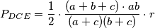 P_{DCE}=\frac{1}{2}\cdot \frac{(a+b+c)\cdot ab}{(a+c)(b+c)} \cdot r