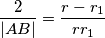 \frac{2}{|AB|} = \frac{r - r_1}{rr_1}