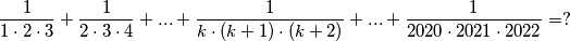 \frac{1}{1\cdot2\cdot3} + \frac{1}{2\cdot3\cdot4} + ... + \frac{1}{k\cdot(k+1)\cdot(k+2)} + ... + \frac{1}{2020\cdot2021\cdot2022} = ?