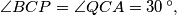 \angle BCP = \angle QCA = 30\,^{\circ},