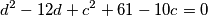 d^2 - 12d + c^2 + 61 - 10c = 0