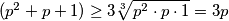 (p^2 + p + 1) \geq 3\sqrt[3]{p^2\cdot p\cdot 1} = 3p