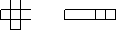 \setlength{\unitlength}{12pt}
\begin{picture}(3, 3)
  \put(0, 1){\line(1, 0){3}}
  \put(0, 2){\line(1, 0){3}}
  \put(0, 1){\line(0, 1){1}}
  \put(3, 1){\line(0, 1){1}}
  \put(1, 0){\line(0, 1){3}}
  \put(2, 0){\line(0, 1){3}}
  \put(1, 0){\line(1, 0){1}}
  \put(1, 3){\line(1, 0){1}}
\end{picture}
\quad\quad\quad\quad
\setlength{\unitlength}{12pt}
\begin{picture}(5, 3)
  \put(0, 1){\line(1, 0){5}}
  \put(0, 2){\line(1, 0){5}}
  \put(0, 1){\line(0, 1){1}}
  \put(1, 1){\line(0, 1){1}}
  \put(2, 1){\line(0, 1){1}}
  \put(3, 1){\line(0, 1){1}}
  \put(4, 1){\line(0, 1){1}}
  \put(5, 1){\line(0, 1){1}}
\end{picture}