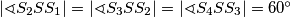|\sphericalangle S_2SS_1|=|\sphericalangle S_3SS_2|=|\sphericalangle S_4SS_3|=60^{\circ}