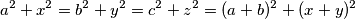 a^2+x^2=b^2+y^2=c^2+z^2=(a+b)^2+(x+y)^2