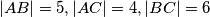|AB|=5, |AC|=4, |BC|=6