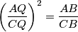  \bigg(\frac{AQ}{CQ} \bigg)^2= \frac{AB}{CB} 