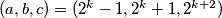 (a, b, c)=(2^k-1, 2^k+1, 2^{k+2})