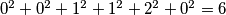 0^2+0^2+1^2+1^2+2^2+0^2 = 6