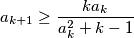a_{k+1} \ge \frac{ka_k}{a_k^2+k-1}
