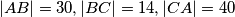 |AB|=30 ,|BC|=14, |CA|=40