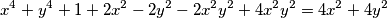 x^{4}+y^{4}+1+2x^{2}-2y^{2}-2{x}^{2}{y}^{2}+ 4{x}^{2}{y}^{2}= 4x^{2}+ 4y^2