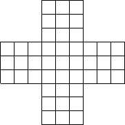 \setlength{\unitlength}{12pt}
\begin{center}
\begin{picture}(9, 9)
\multiput(3, 0)(1, 0){4}{\line(0, 1){9}}
\multiput(0, 3)(1, 0){3}{\line(0, 1){3}}
\multiput(7, 3)(1, 0){3}{\line(0, 1){3}}
\multiput(0, 3)(0, 1){4}{\line(1, 0){9}}
\multiput(3, 0)(0, 1){3}{\line(1, 0){3}}
\multiput(3, 7)(0, 1){3}{\line(1, 0){3}}
\end{picture}
\end{center}