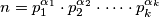 n = p_1^{\alpha _1}\cdot p_2^{\alpha _2} \cdot \dots \cdot p_k^{\alpha _k}