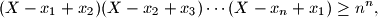 (X-x_1+x_2)(X-x_2+x_3)\cdots (X-x_n+x_1)\geq n^n\text{,}